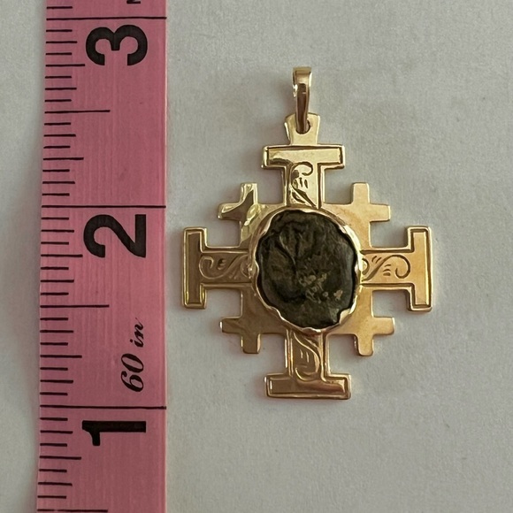 14k Gold Ancient Widow’s Mite coin pendant holy land Jerusalem BCE - Picture 7 of 14